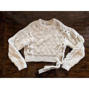 ZARA Knit Tie Sweater L Chunky Cable Knit Crop Cream Ecru Open Cutouts Boho Chic